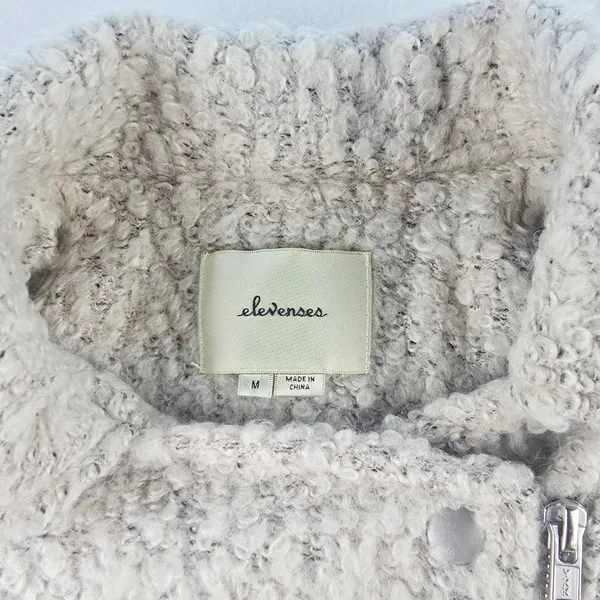 Anthropologie Elevenses Boucle Moto Jacket Textured‎ Ivory Cream Size Medium - Image 4