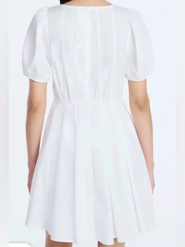 Scoop Women’s Button Front Mini Dress with Puff Sleeves Size M White Size M - Image 2
