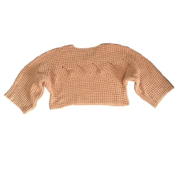 POL Crochet Knit Sweater Womens Small Peach Excellent Cropped Boho Bell Sleeve‎ - Image 4