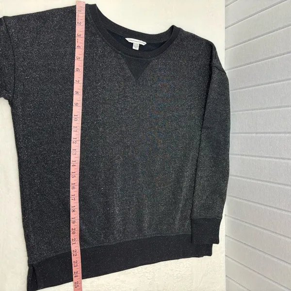 American Eagle Outfitters Black Metallic Pullover Top Long Sleeve Slit Sides M‎ - Image 7