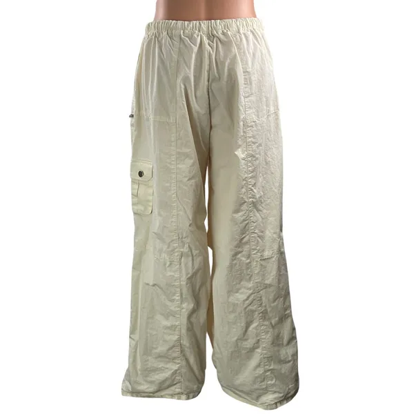 Tiger Mist Cream High Rise Baggy Wide Leg Parachute Cargo Trouser Pants Size L - Image 3