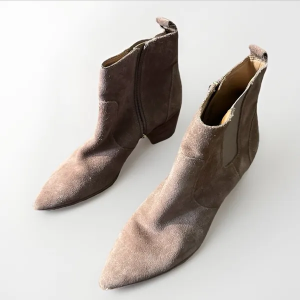 Franco Sarto Boots Womens 8 M Sager Zip Chelsea Ankle‎ Bootie Brown Suede Heels - Image 3