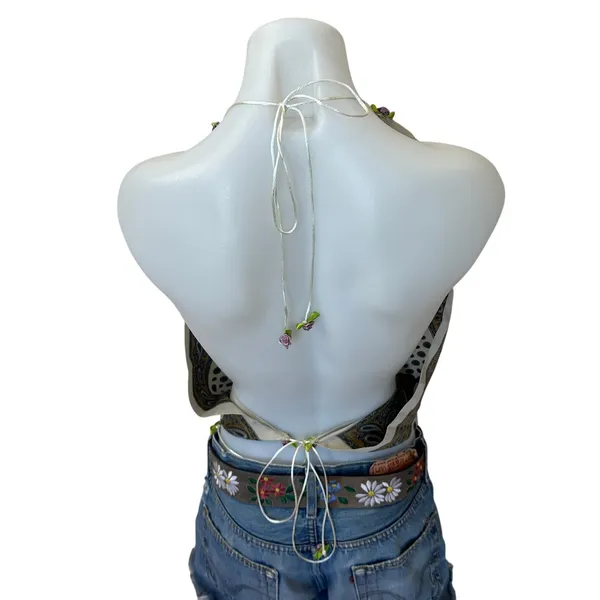 Preppy Teddy Bear Scarf Halter Top Crop One Size Festival Convertible Unique - Image 5