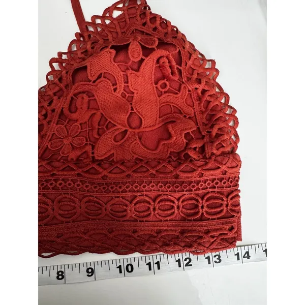 Era Vanity Lace Bralette L Floral Crochet Tie Back Burnt Orange Boho Festival - Image 6