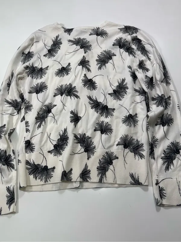 Talbots Cream Cardigan Sweater with Black Floral Print Size Small - Image 6