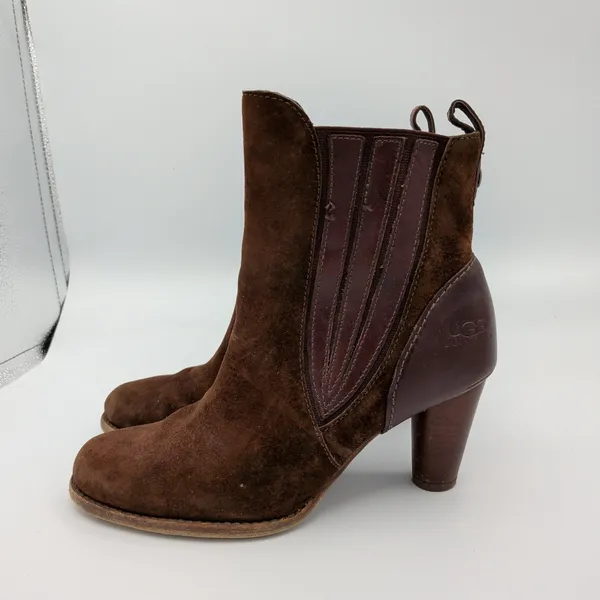 UGG Olivia Chelsea Heeled Boots Women Brown Suede Leather‎ Ankle 8.5 5597 - Image 2