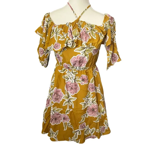 Cupcakes‎ & Cashmere Fonda Ruffle Detail Floral Print Mini Dress Halter Neck XS - Image 2