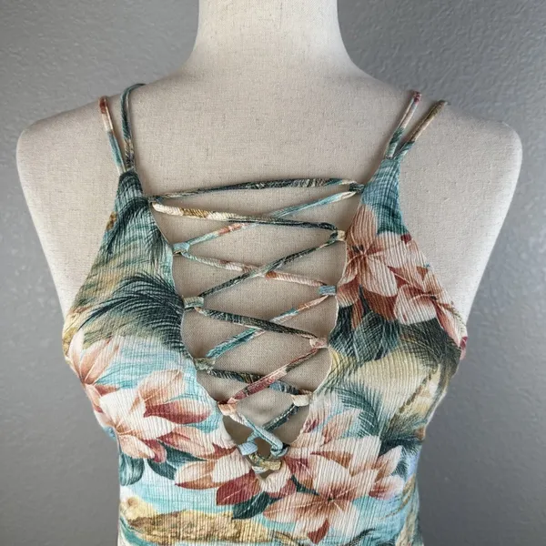 Farm Rio Mini Ruffle‎ Sun Dress Size S Tropical Hawaiian Strappy Front Beach - Image 2