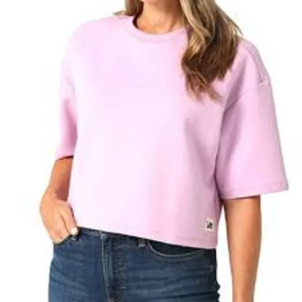 Lee Cropped T-Shirt Women's XS Pink Short Sleeve Crew Neck Logo Hem‎ - Image 2
