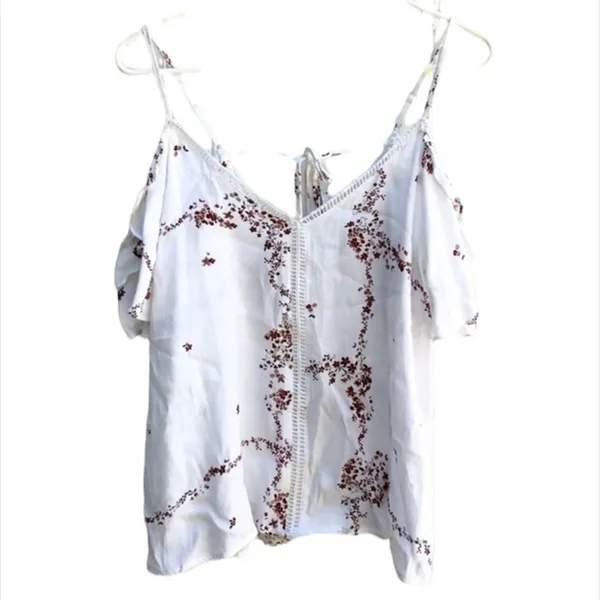 Anthropologie Current Air Nelli Boho Lattice Trim Cold Shoulder Top L - Image 3