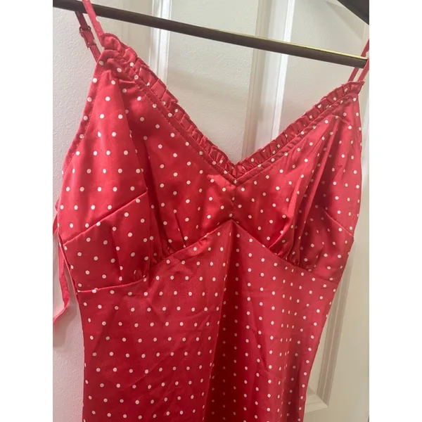 Japna Slip Dress Sz M Babydoll Red Pink Polka Dot Valentines Coquette 90s Style - Image 2