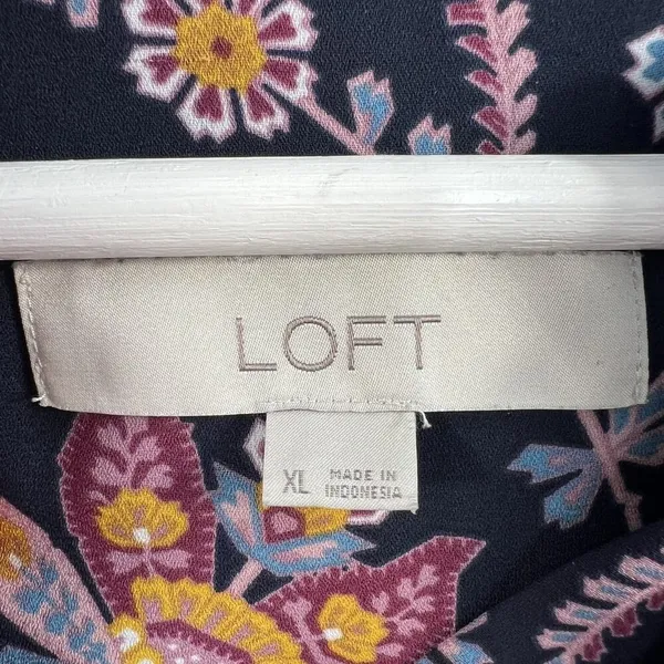 LOFT XL Tunic Top Blouse Relax‎ Fit Blue Floral Long Sleeve Button Front Boho - Image 5
