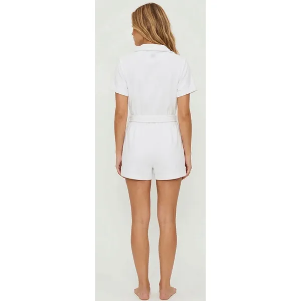 Beach Riot White Terry Cloth Snap Front Belted Romper Size‎ Large NEW - Image 2