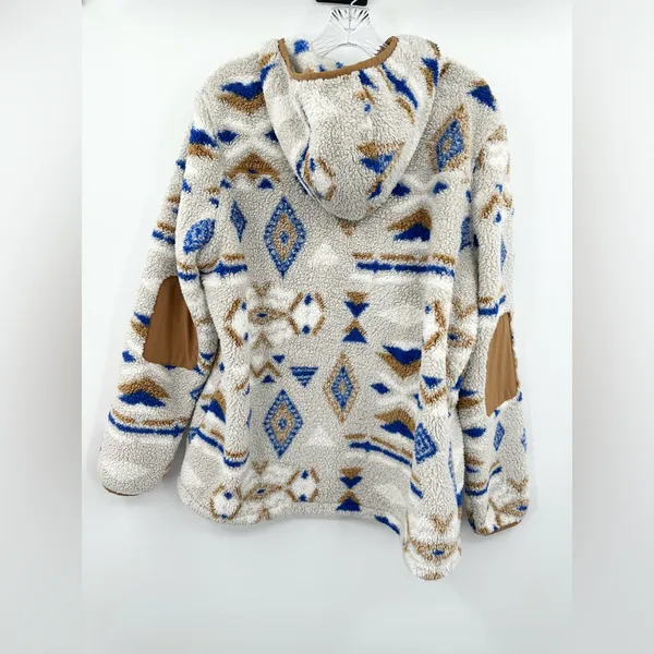 The North Face Hoodie Womens Aztec 1/4‎ Zip Sherpa Long Sleeve Elbow Patches XL - Image 3