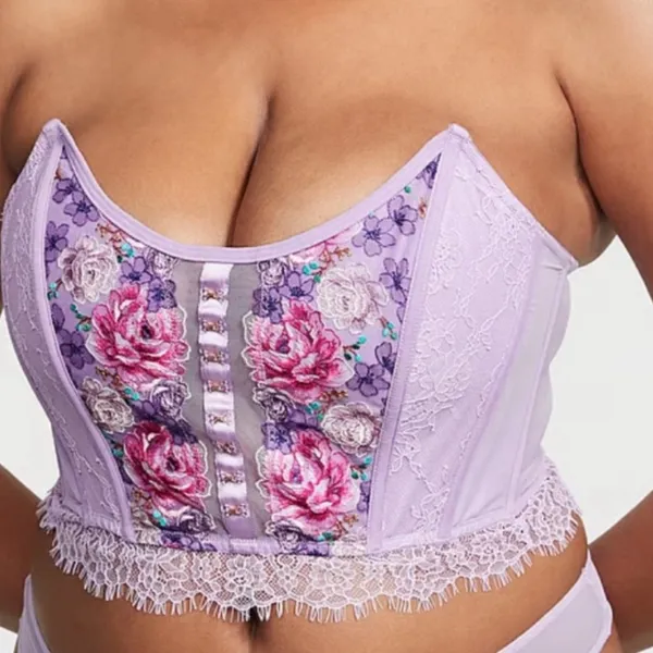 NWT Victoria's Secret DREAM ANGELS Floral Embroidery Purple Strapless Corset Top - Image 2