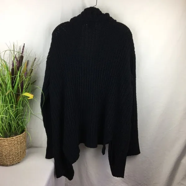 POL Black Cozy Fuzzy Soft Oversized Open Front Knit Sweater M - Image 6