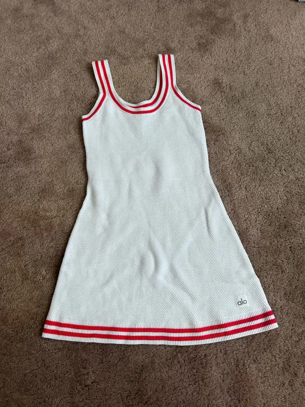 Alo Yoga Tennis Club Knit Sweater Dress white Candy Red Small - Image 4