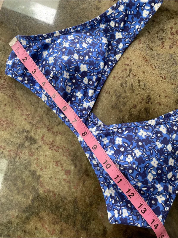 AERIE Wide Strap Plunge Bikini Top in Brilliant Blue Floral Size M - Image 14