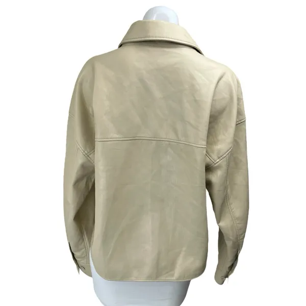 Aritzia Babaton Beige Faux Vegan Leather Button Up Shirt Coat Jacket Shacket M - Image 2