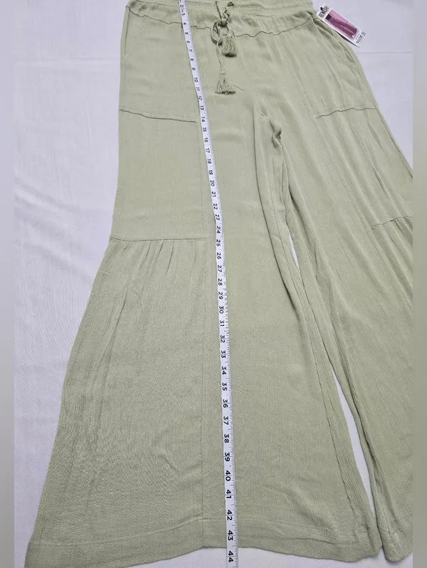 Rewash Tiered Wide-Leg Drawstring Pants in Light Olive Green Size XL - Image 5