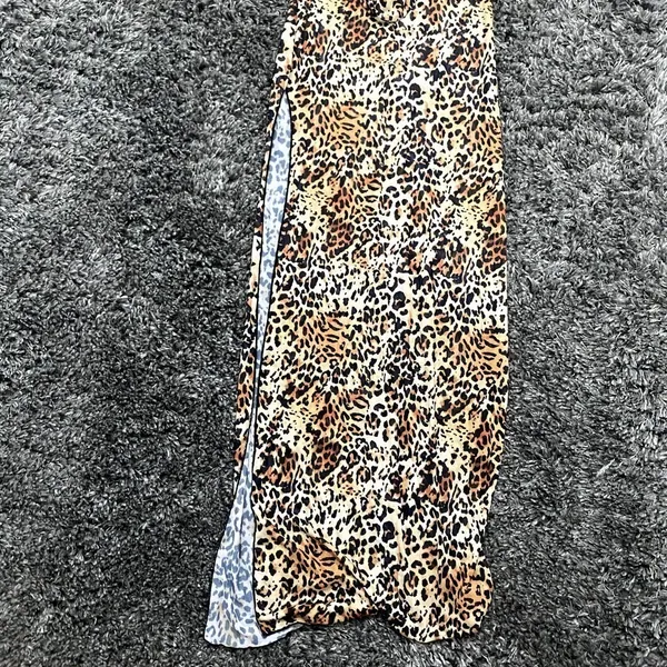 Mesh Leopard Maxi Dress Cowl Neck in Brown, Size M​​​​​​​ - Image 3