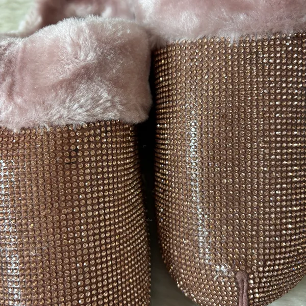 Forever Rose Forever Pink Faux Fur Lined Rhinestone Embellished Slip-On Shoes - Image 5
