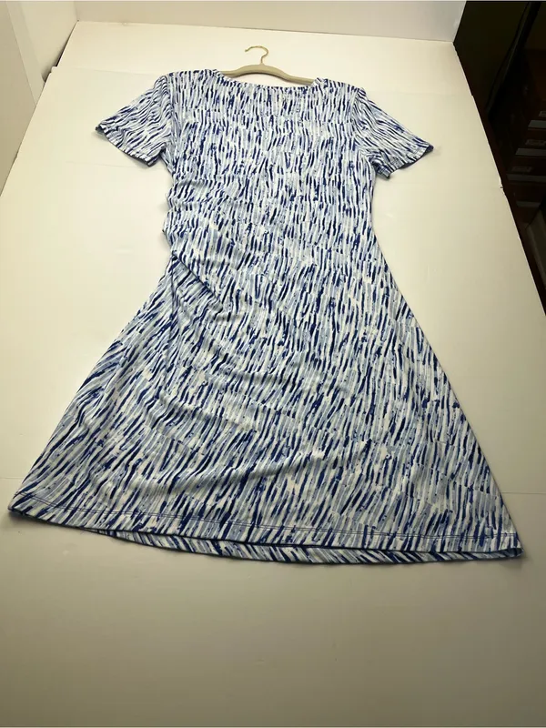 Chico’s 2 US 12 / 14 Short Dress Side Tie Infinite Lines Light Azure Blue NEW - Image 8