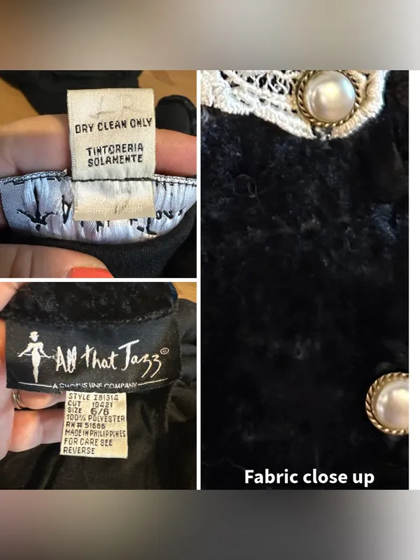 Vintage 1990'S All That Jazz Black Velvet & White Embroidered Collar Dress (6/8) - Image 11