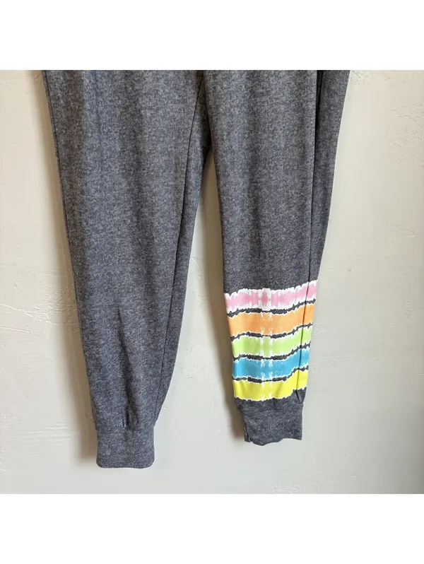 C&C California Heather Gray Palm Tree Rainbow Tie-Dye Joggers Pants Size M NWT - Image 2
