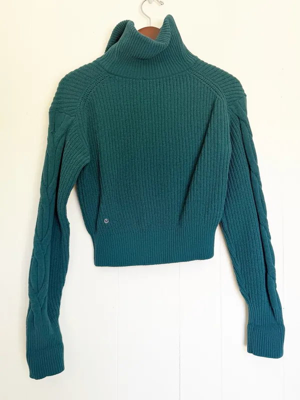 LULULEMON Cable Knit Half-Zip Sweater Pullover Teal Green Size XS - Image 5