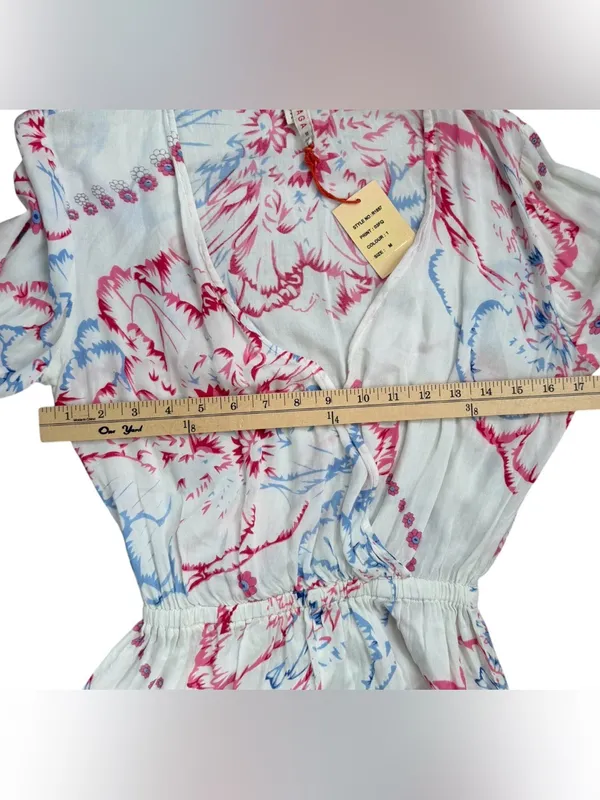 Anthropologie RAGA White Romper with Pink and Light Blue Floral Print - Image 5