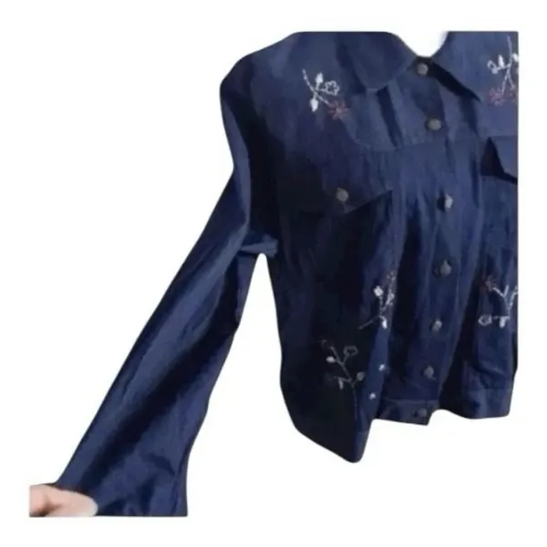 Alfred Dunner Blue Denim Jacket Floral Embroidered Size 16 Petite Button Front - Image 5