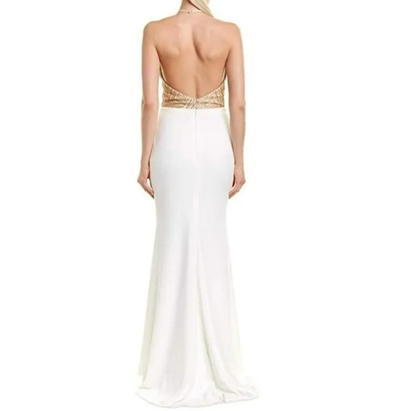 Issue Embroidered Sequin Bodice Gown Ivory Gold Size 6 NWT - Image 3