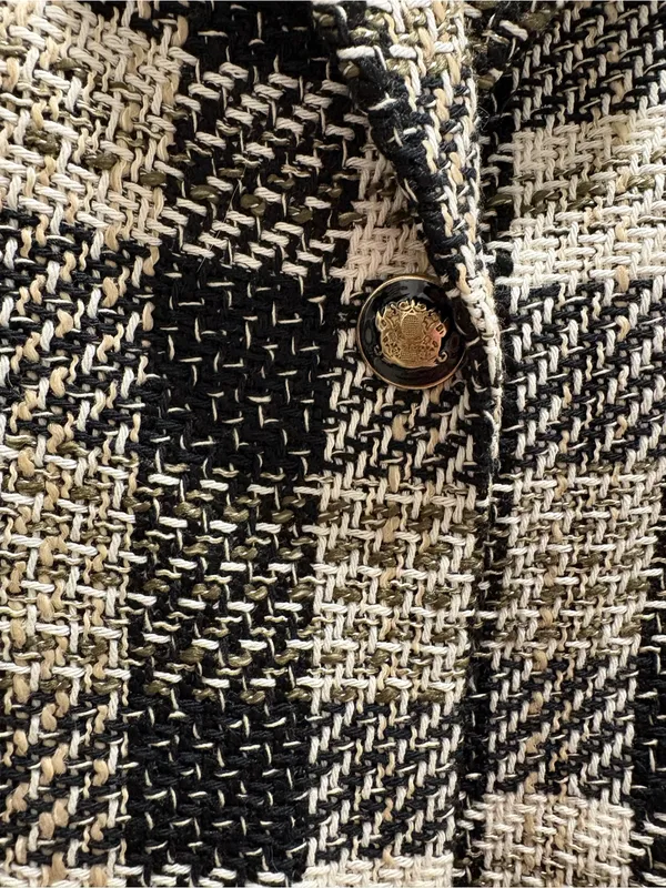 Zara Black and Beige Plaid Tweed Blazer - Image 3