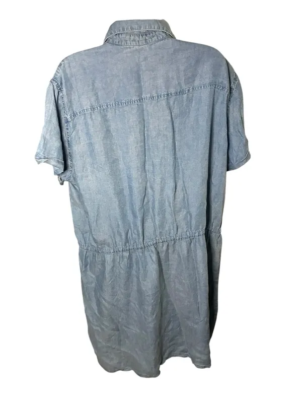 Mikarose Shirt Dress Short Sleeve Drawstring Chambray Blue XL - Image 5