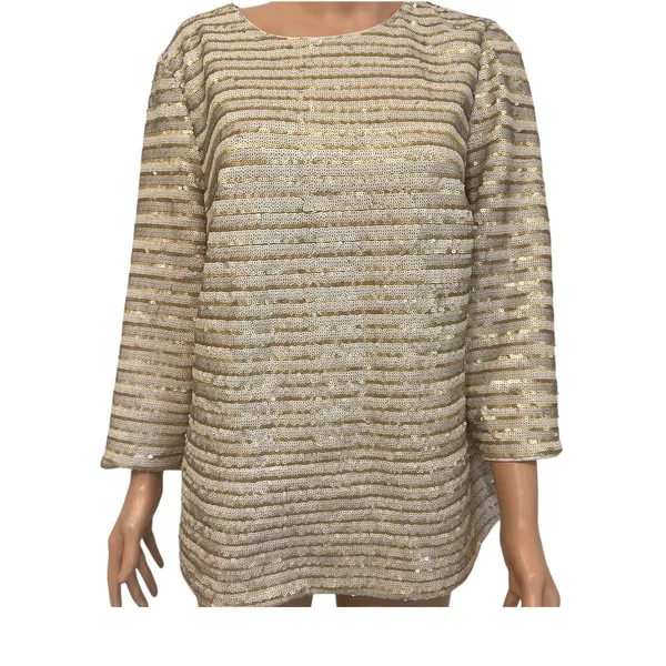 Boden 14 gold sequin 1/2 sleeve top formal blouse lined striped TB 3264 - Image 2