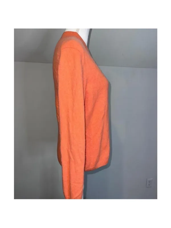 100% Cashmere V-Neck Sweater Orange Size XL - Image 3