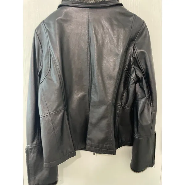 Wilsons Leather Black Jacket Faux Fur Collar XL WWZM2451 Moto Coat - Image 2