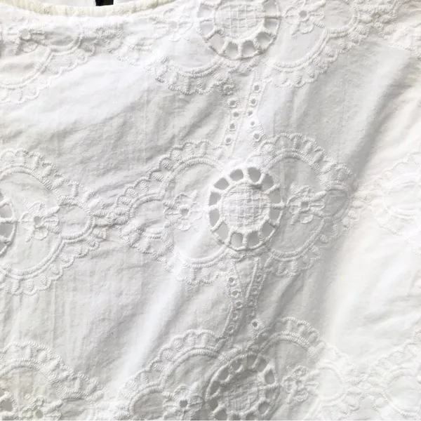 Roolee White Cotton Eyelet Puff Sleeve Blouse M - Image 4
