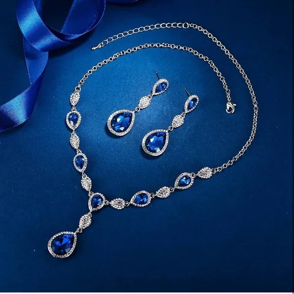 NIB!EleQueen Women Cubic Zirconia Teardrop Y-Necklaces Dangle Earrings Set - Image 5