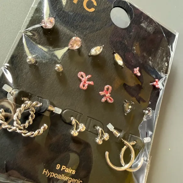 Madden NYC Women’s 9-Pair Earring Set — Pink & Silver Mixed Styles - Image 2