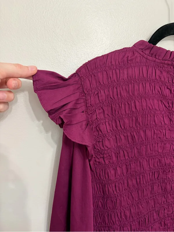 NEW GAP Smocked Ruffle Sleeve Mini Dress in Huckleberry - Size XL - Image 10