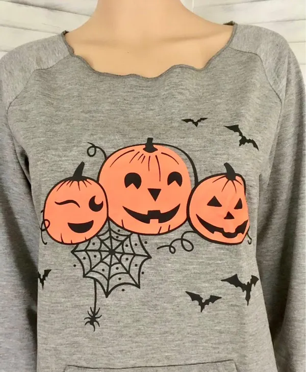 Halloween Pumpkin Sweatshirt, Large 🎃 Gray - Image 2