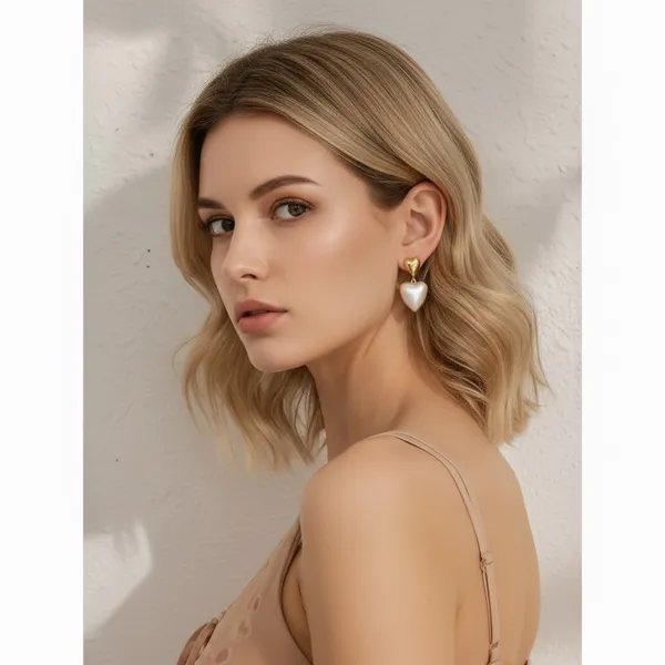 Gold double hear dangle earrings - Image 4