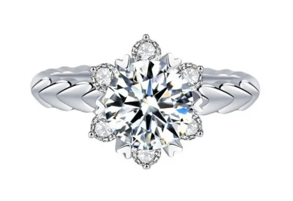18K White Gold Plated Adjustable Snowflake 1.5 CT CZ Diamond Wedding Ring - Image 3