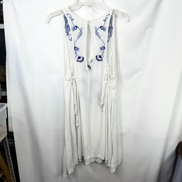 Free People Medium Slip Dress Adelaide Festival White Blue Floral Boho Mini 195‎ - Image 9