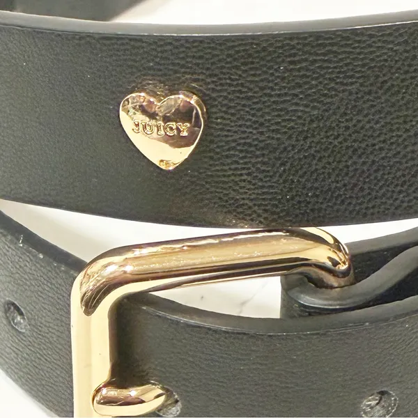 Juicy Couture Small/Medium Gold Heart‎ Studded Black Skinny Belt - Image 2