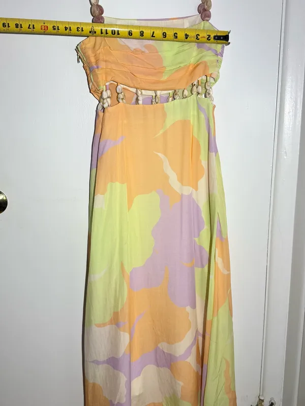 Amur Pastel Floral Midi Dress with Beaded Waist Straps - Yellow Green - Image 6