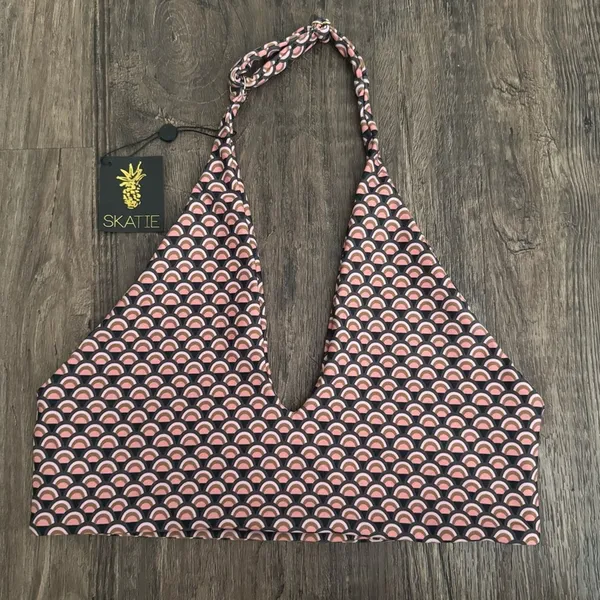NEW Skatie Lacey Halter Bikini Top in Waikiki Print XL - Image 3