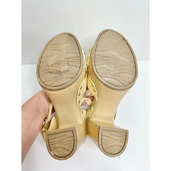 Sarto by Franco Sarto Wally Cream Leather Wood Platform Block Heel Sandals 9 - Image 10